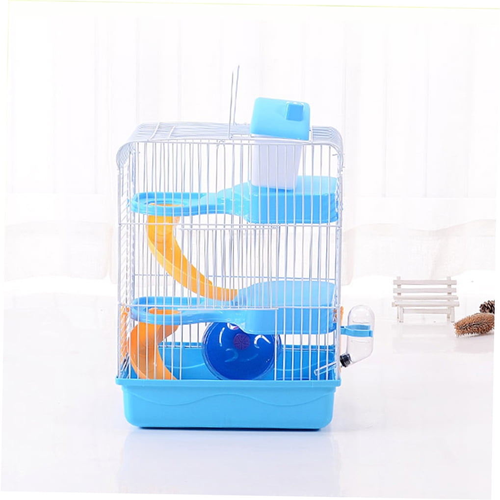 IBASETOY Blue Three Layer Hamster Cage Made of Premium Plastic with Slide and Running Wheel for Small Pets