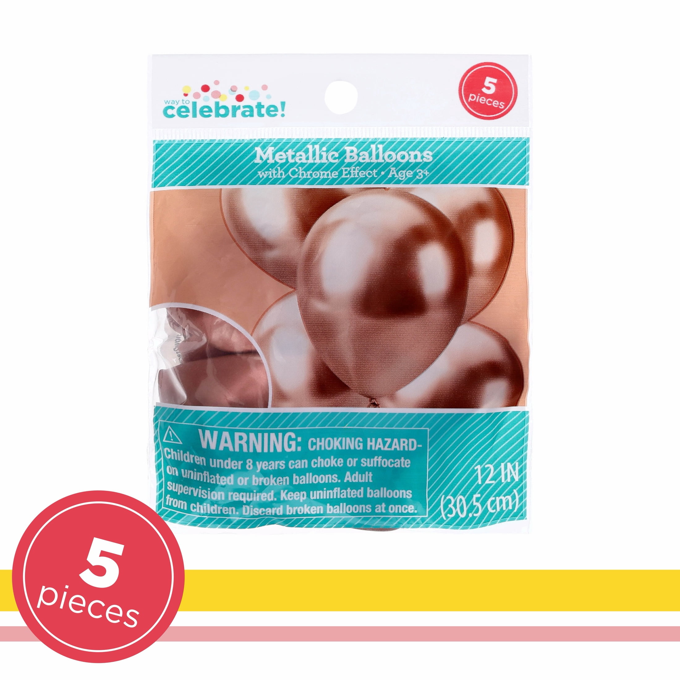 (8 pack) 12" Rose Gold Metallic Latex Balloons with Chrome Effect, 5 Pieces, by Way To Celebrate