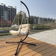 thumbnail image 6 of Miniyam Outdoor Hanging Egg Chair with Stand, Foldable Swing Chair with Cup Holder, Rattan Wicker Patio Chair with Cushions for Adults and Kids, Beige, 6 of 7