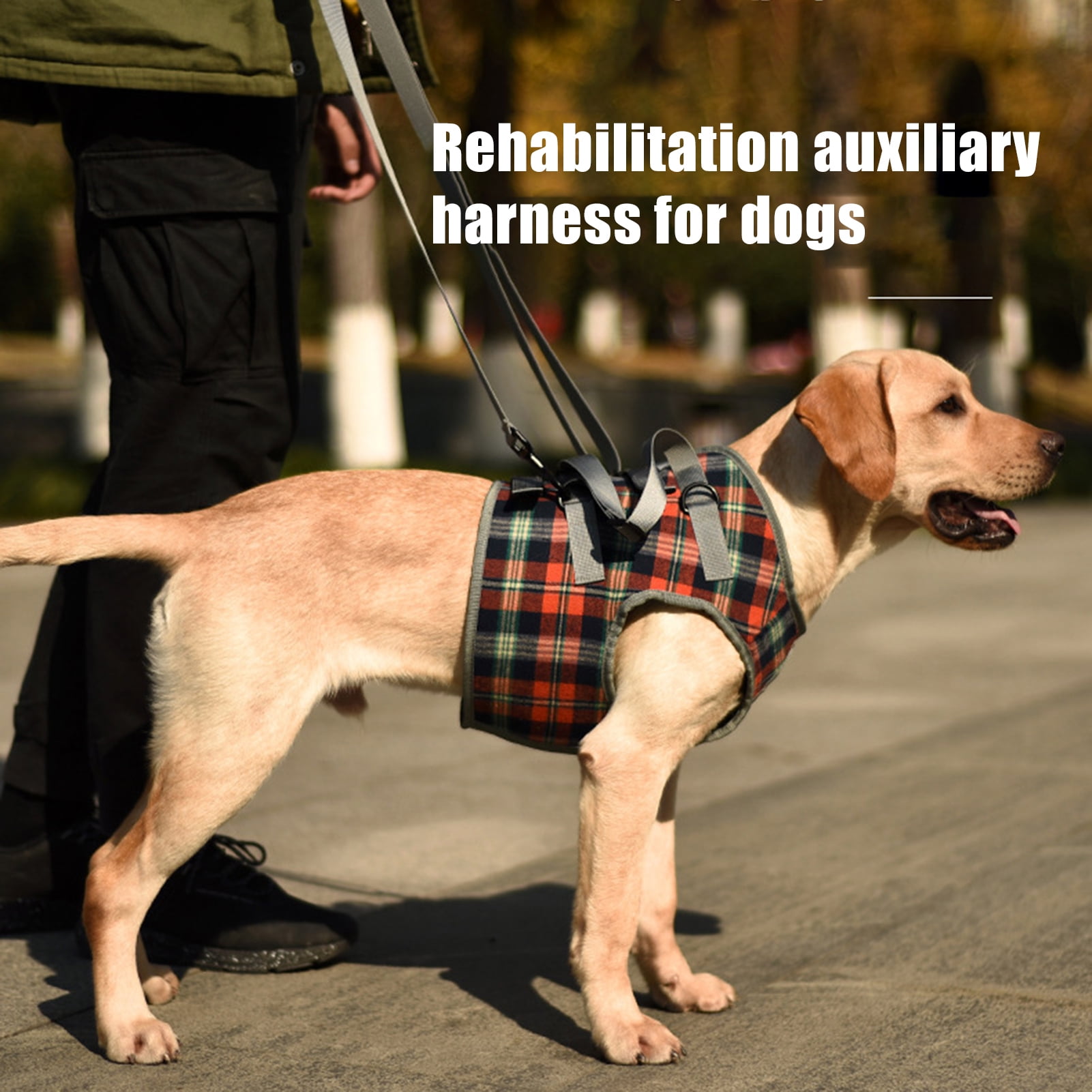 Flmtop Pet Leg Belt Plaid Printing Adjustable Polyester Detachable Dog Lift Sling Harness for Recovery Orange Plaid