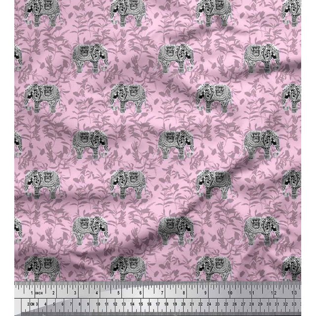 Soimoi Pink Rayon Fabric Plam Tree,Chair & Girl Beach Decor Fabric Printed Yard 42 Inch Wide