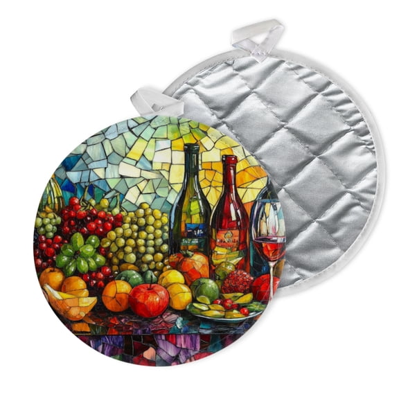 2 PCS Pot Holders for Kitchen,Potholders Sets with Hook for Oven,Cooking,Baking,Vibrant Colorful Fruits And Wine Bottles