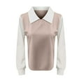thumbnail image 4 of QHFBli Womens Collar Long Sleeve Shirt Ribbed Knit 2 in 1 Blouse Crop Top Sweater Shirt Top, 4 of 4