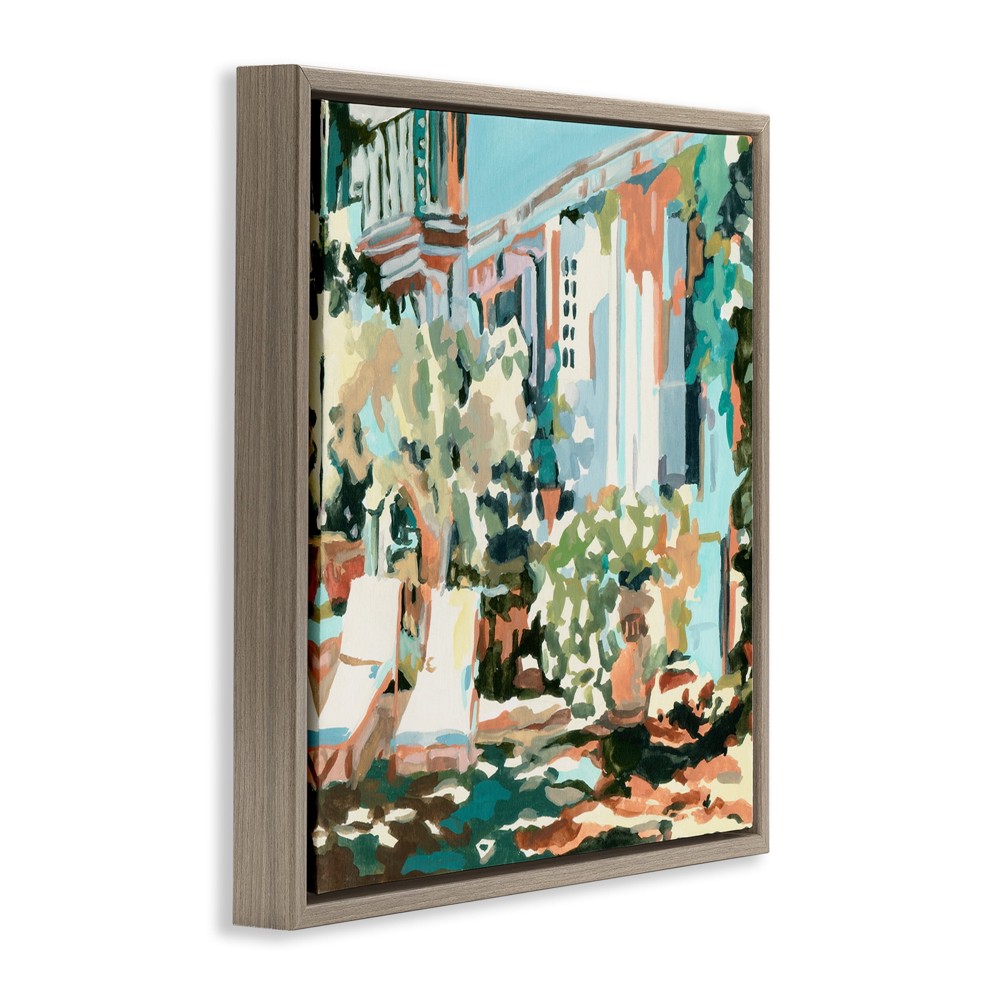 Stupell Industries City Street Abstraction Scenic & Cityscapes Painting Brown Floater Framed Canvas Art Print Wall Art, 18 x 18