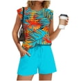 thumbnail image 5 of VBVC Women's 2 Piece Drawstring Striped Short Sets,Crew Neck Tank Top and Shorts For Women,Ladies Floral Sweatsuits with Pockets,Sky Blue,S-2XL, 5 of 8