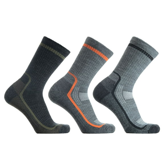 SOLAX Men's 72% Merino Wool Hiking Socks Outdoor Trail Trekking Cushioned Breathable Crew Socks 3 Pairs (LG Asst130)