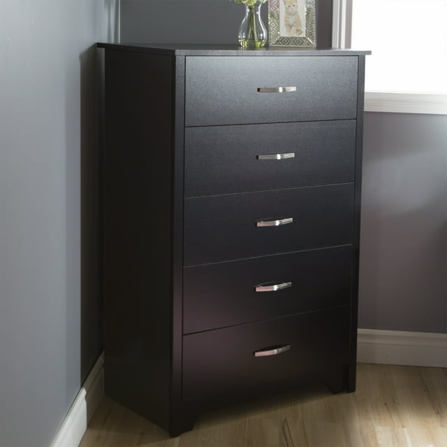 Commode 5 tiroirs pour Adulte, fini Noir solide, collection Fusion de Meubles South Shore