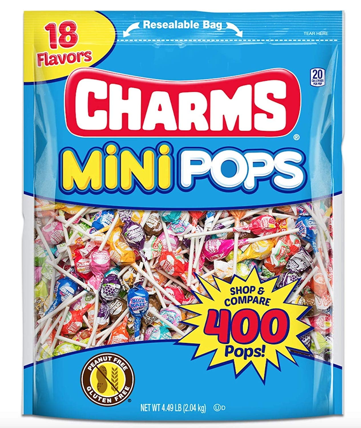 Charms Mini Pops 18 Assorted Lollipop Flavors with Resealable Bag (400 Charms Mini Pops 18 Assorted Lollipop Flavors with Resealable Bag (400