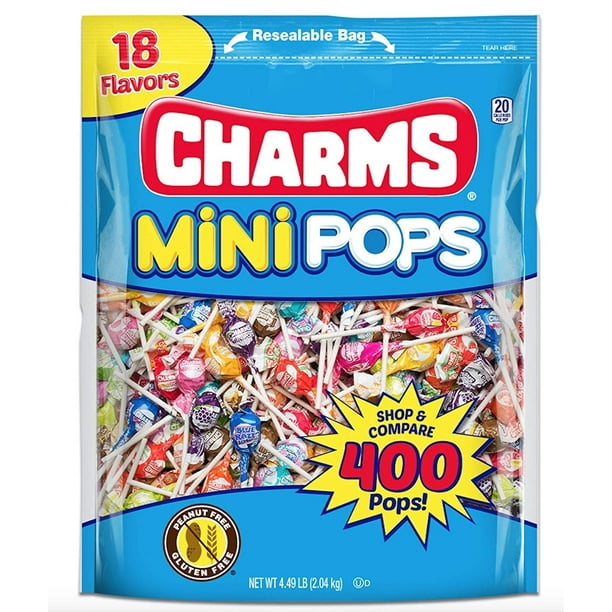 Charms Mini Pops 18 Assorted Lollipop Flavors with Resealable Bag (400