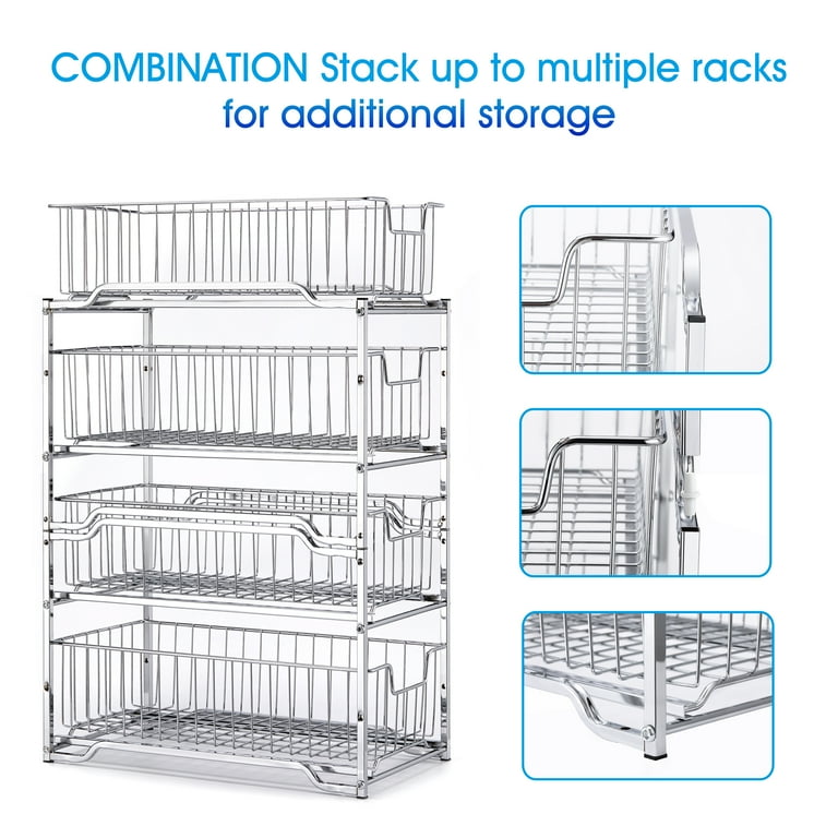 Simple Trending Stackable 2-Tier Under Sink Cabinet Organizer with Sliding  Storage Drawer, Chrome