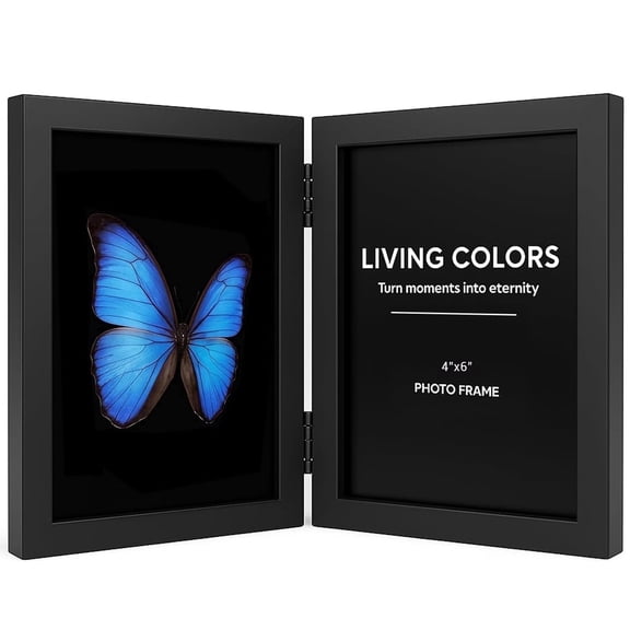 WARM&LOVE Black 4x6 Inch Hinged Foldable Wooden Picture Frame, Family Photo Collage for Entrance, Hallway, Tabletop & Desk Home Decor