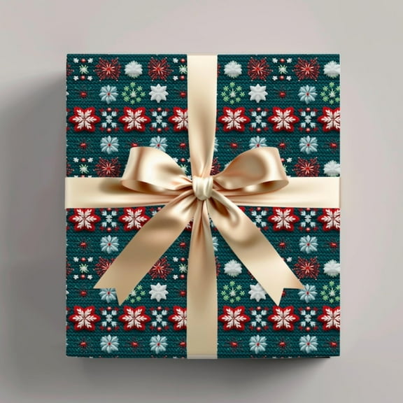 Christmas Sweater Style Wrapping Paper Roll, Festive Knit Snowflake Holiday Gift Wrap, Cozy Xmas Paper, Winter Wrap Rolls for Christmas Birthday, 23x58in / Roll