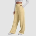 thumbnail image 5 of Qcmgmg Fleece Sweatpants Women Pockets Casual Fall Baggy Pants Women High Waisted Petite Comfy Ladies Joggers Wide Straight Leg Cargo Lounge Women's Sweat Pants Yellow L, 5 of 6