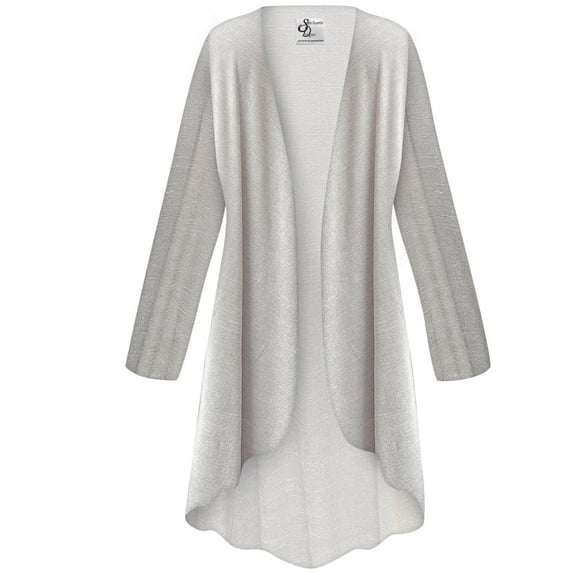 Women's Small Cascading Cardigan Cascade Essential Taupe Designer Print Slinky Casual Long Flowy Drape Mid-Weight Duster Sweater Made in USA