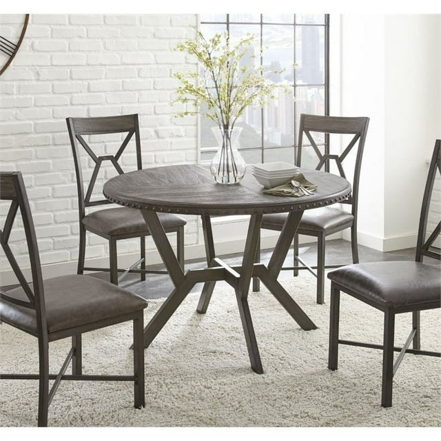 Pemberly Row Table à Manger Ronde Contemporaine avec Dessus en Bois Gris Vieilli