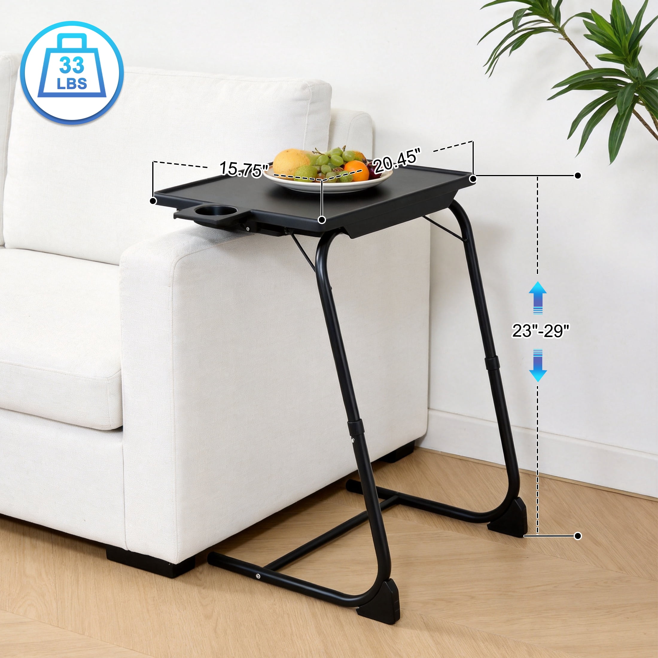 Adjustable TV Tray Table with 6 Height & 3 Tilt Angle, Folding TV Dinner Tray, TV Table with Cup Holder on Bed & Sofa, Portable C-Shaped Side Dinner Tray Table