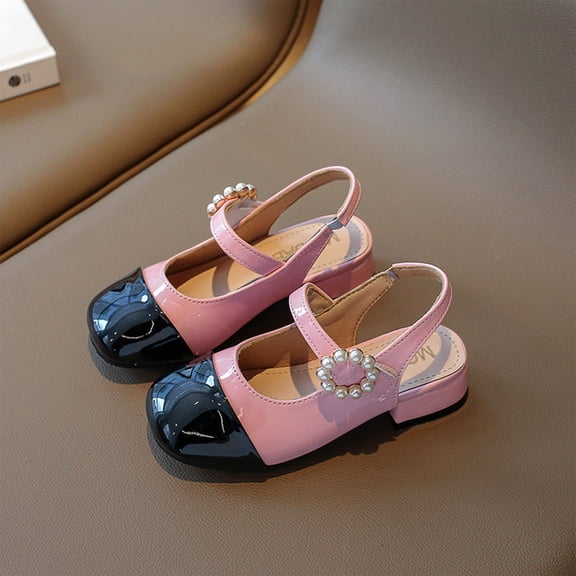 hengsof Girls Summer Closed Toe Sandals Soft Sole Fashion Hook and Loop Straps Pearl Decorated Princess Shoes Casual Footwear for Big Girls