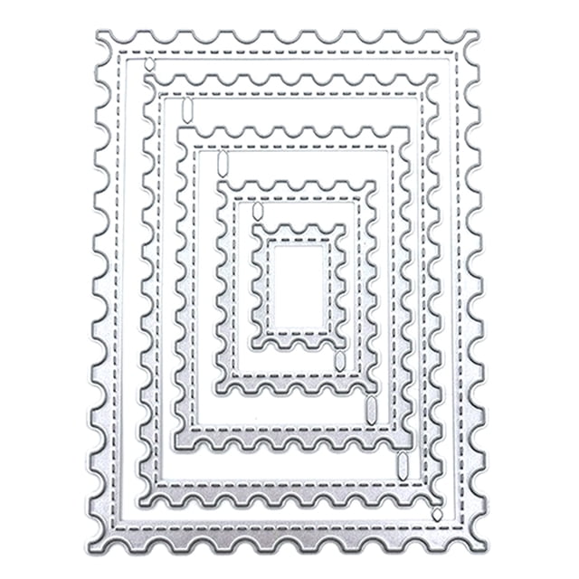 5 troqueles de sellos postales ondulados para tarjetas, troqueles rectangulares de línea punteada, plantillas para álbumes de recortes, proyectos de manualidades con tarjetas y álbumes de recortes