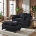 thumbnail image 2 of Accent Chair with Ottoman, Modern Lounge Club Chair, Chenille Upholstered Armchair with Footrest, Comfy Reading Chair for Living Room Bedroom Small Space, Black, 2 of 14