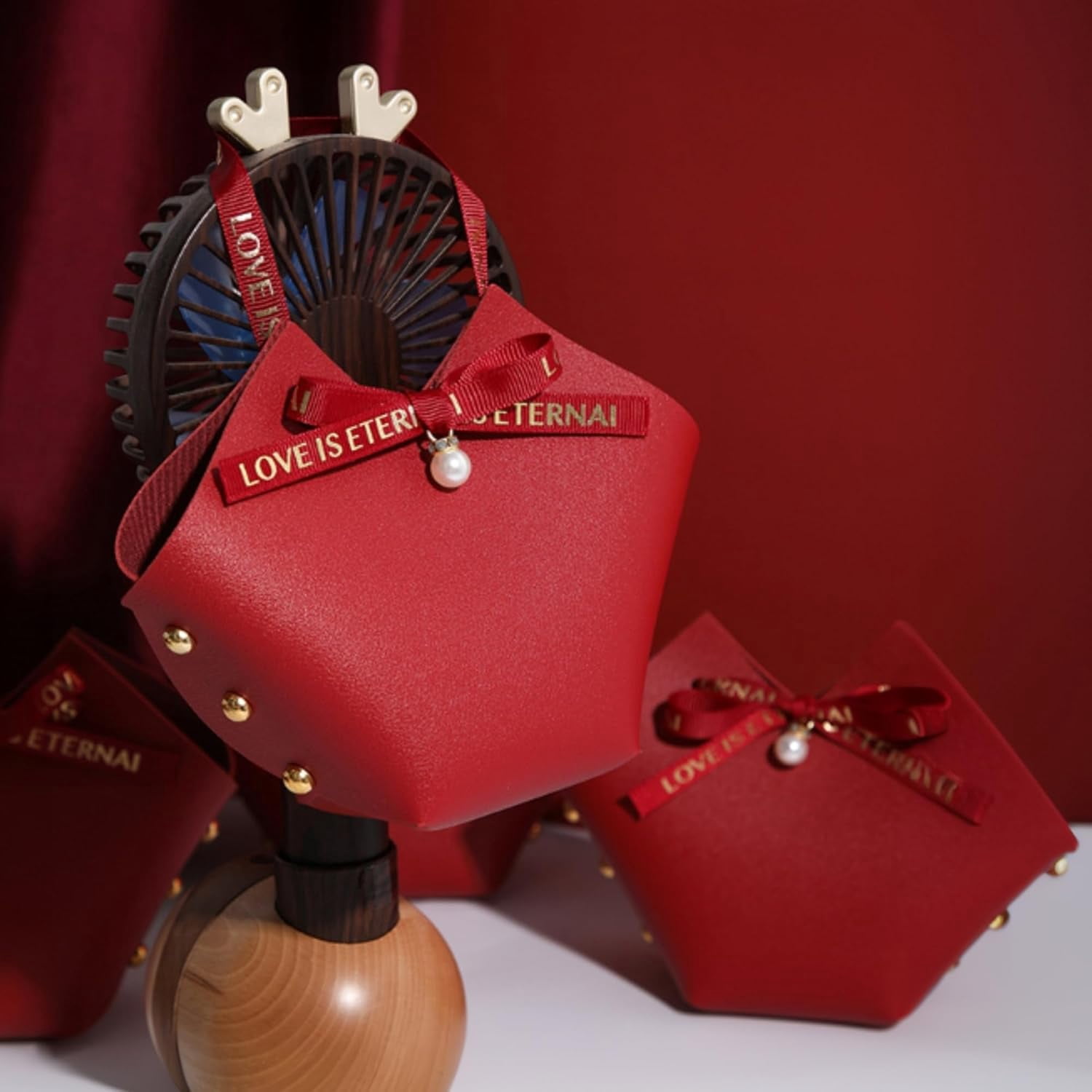qczoyp 10 Pack Leather Bowknot Gift Boxes: Party Favor Bag Candy Gift Party Favor Boxes, Mini Gift Bags with Handles, Reusable Gift Bag for Baby Showers Wedding Christmas Party Valentines's Day (Red)