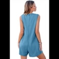 thumbnail image 2 of Mono de Verano para Mujer, Holgado, Sin Mangas, Plisado, con Lazo Frontal y Cuello en V, Azul, Talla XL, 2 of 6