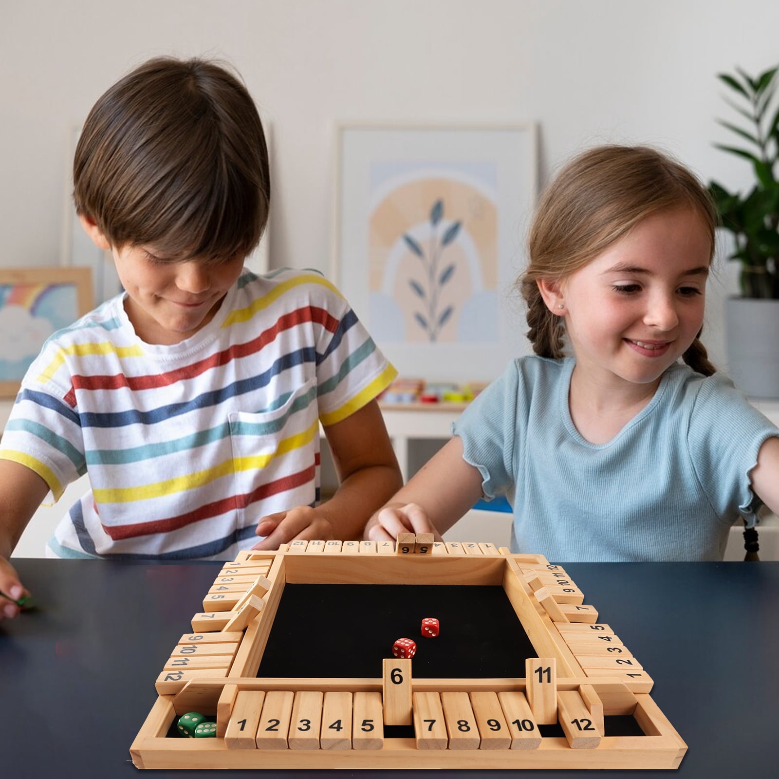 GSE Games & Sports Expert 4-Player 12 Numbers Wooden Shut The Box Dice Board Game with 8 Dices Classic Tabletop Version of Popular English Pub Game - Natural Wood