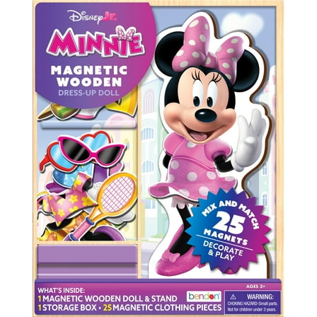 Disney Junior Minnie Mouse 25- Piece Magnetic Wooden Doll Dress up Pre-School Play Set