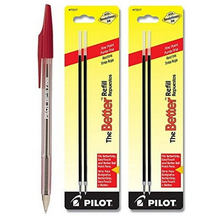 Pilot The Better Ballpoint Stick Pens, Fine Point Red Ink 1 Pen & 4 Refills