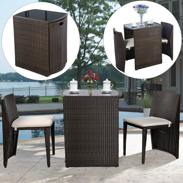 Space Outdoor Bistro Set With Cushions, Outdoor Wicker Pub Table Sets