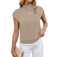 thumbnail image 2 of WIHOLLWomens Short Sleeve Sweater Mock Neck Summer Top Dressy Casual Basic Knit Pullover Shirt Beige Tops, 2 of 8
