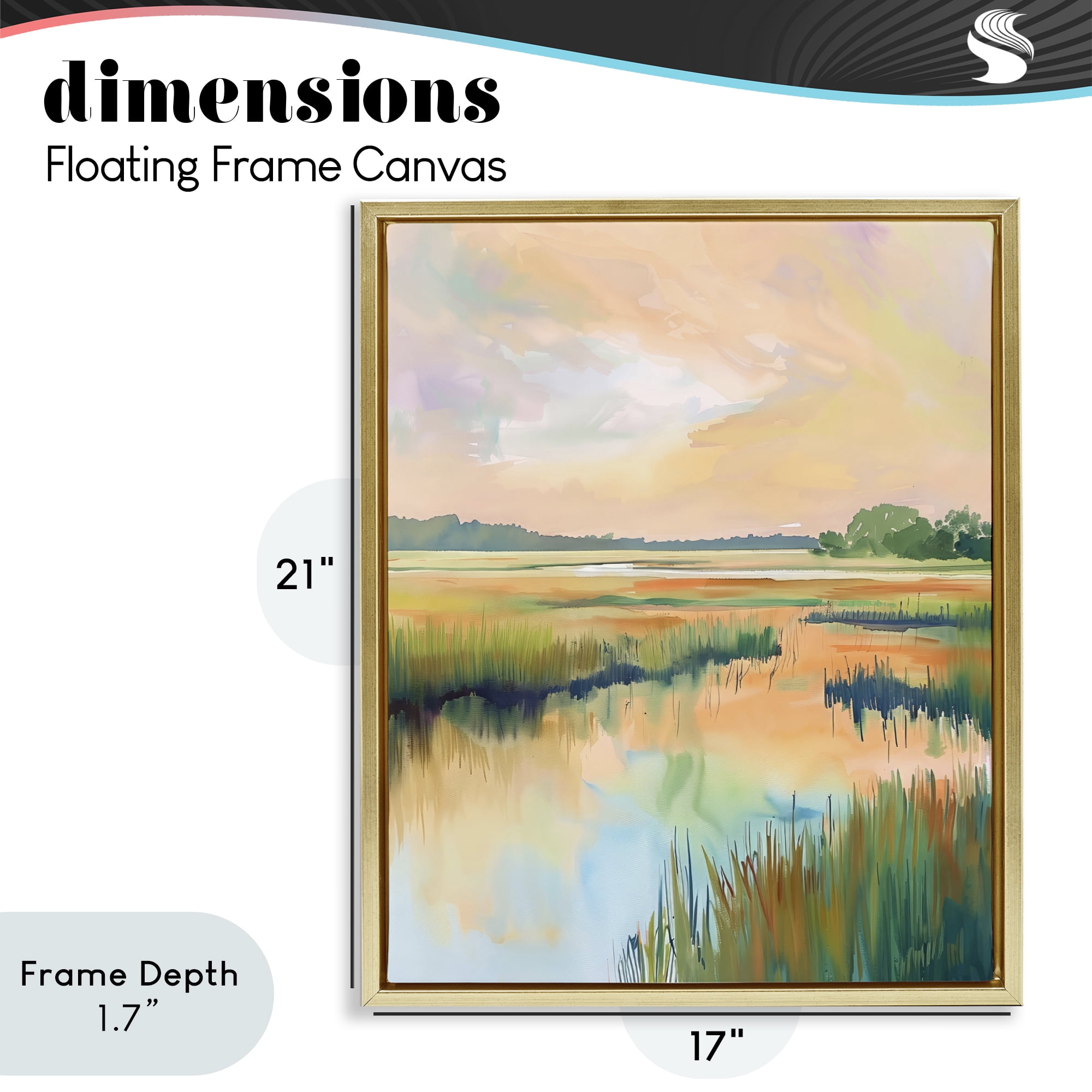 Stupell Industries Marsh Sunset over Tranquil Stream Gold Framed Floater Canvas Wall Art, design by LSR Design Studio