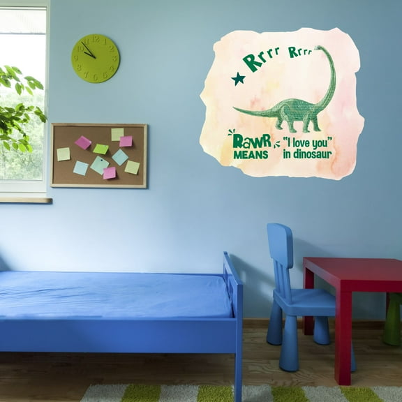 Watercolor Decal Rawr Means I Love You In Dinosaur Living Room Wall Decal for Family Inspirational But Funny Jurassic Quotes Cute Themed Room Décor - Size: 10 In x 9 In