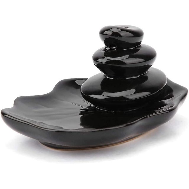 Quemador de incienso, soporte de reflujo en cascada de humo, palo de reflujo de esmalte negro, incensario de cerámica para salón de té