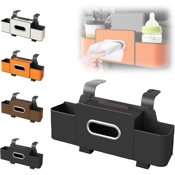 3-in-1 Car Backseat Organizer, Multifunctional Car Seat Back Storage Box with 2 Cup Holders, Tissue Box & Hooks for Sedan, SUV and Truck