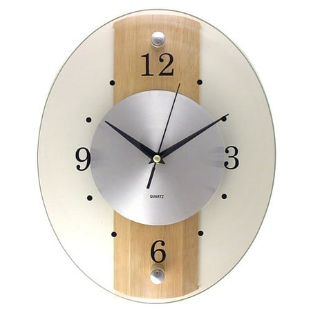 13" X 10" OVAL GLASS LIGHT WOOD SILVER DIAL