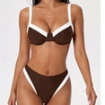 thumbnail image 3 of PWPSG Underwire Bust Contrast Trim Two Piece Swimsuit with High Waist Brief, Supportive Bust and Flowy Hem for Swimming Brown XL, 3 of 9