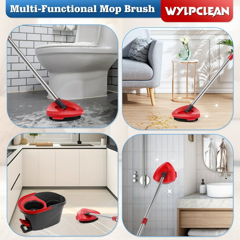 Spin Mop Replacement Head & Handle Combo For O-Cedar EasyWring (1-Tank) - 2 Microfiber Refills, Base, Handle & Scrub Brush