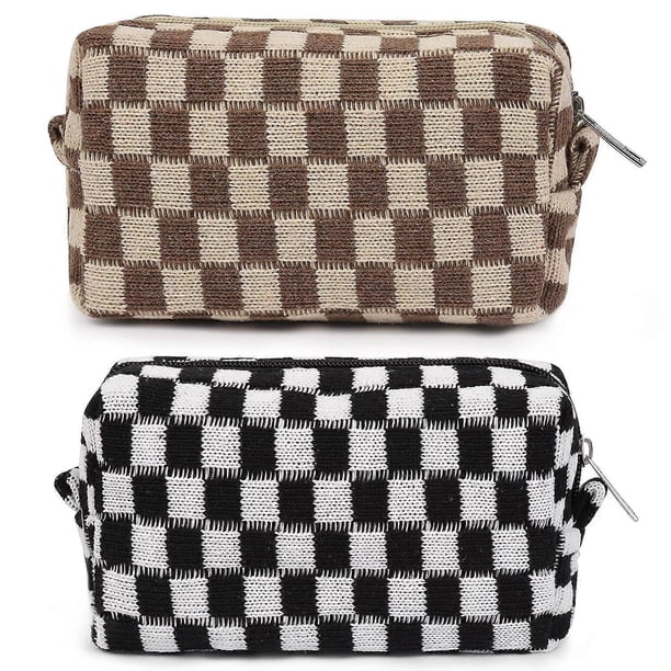 2 Pieces Makeup Bag Checkered Cosmetic Bag Pink Green Makeup Pouch Travel Toiletry Bag Organizer Cute Makeup Brushes Storage Bag for Women