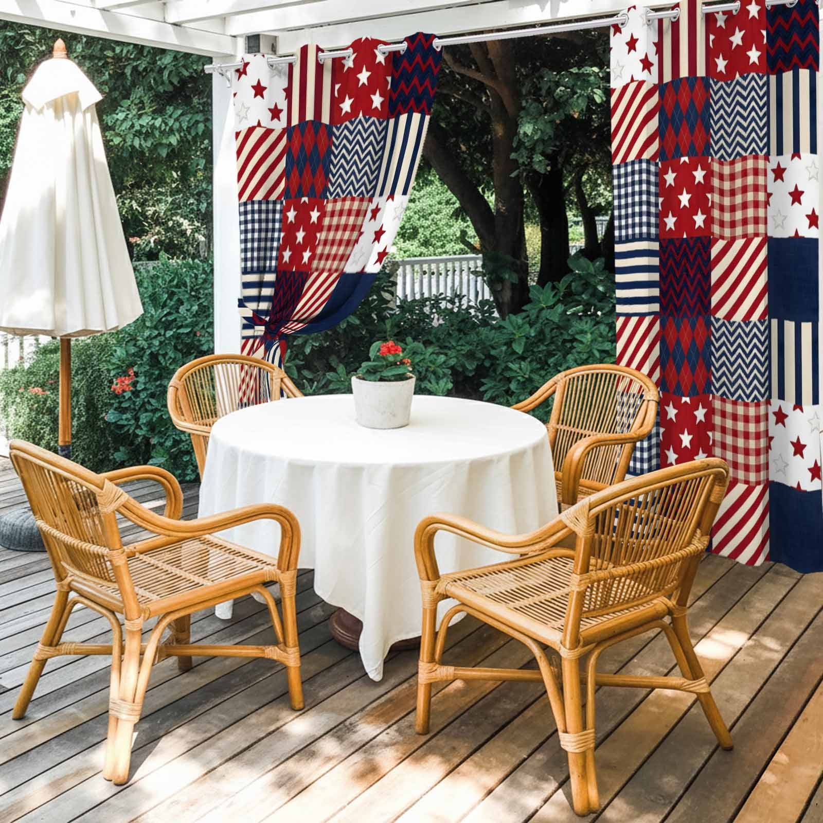 4th of July Independence Day Outdoor Curtains for Patio, Red Blue Star Striped Patchwork Sunshade Privacy Drapes Grommet Waterproof Outside Curtains for Porch/Cabana/Balcony 54"x 108", 1 Panel