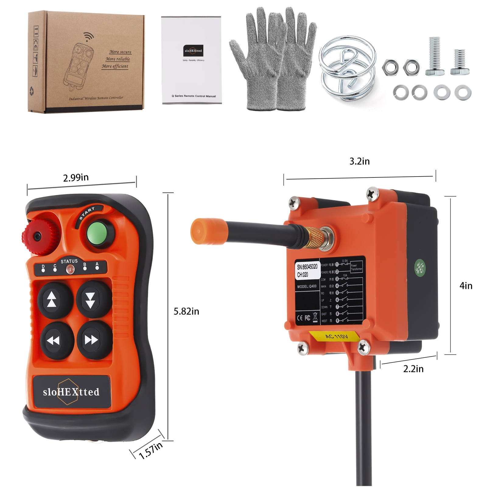 4 Channel Mini Industrial Wireless Crane Radio Remote Control 110V for Electric Chain Hoist Overhead Bridge Travelling Crane Truck Two Transmitter and One Receiver