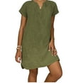 thumbnail image 2 of Robes Formelles Grande Taille Femmes Invité de Mariage Grande Taille Été T-Shirt Robes Simple Débardeur Col en V Manches Courtes Robe Grande Taille Vert L, 2 of 6