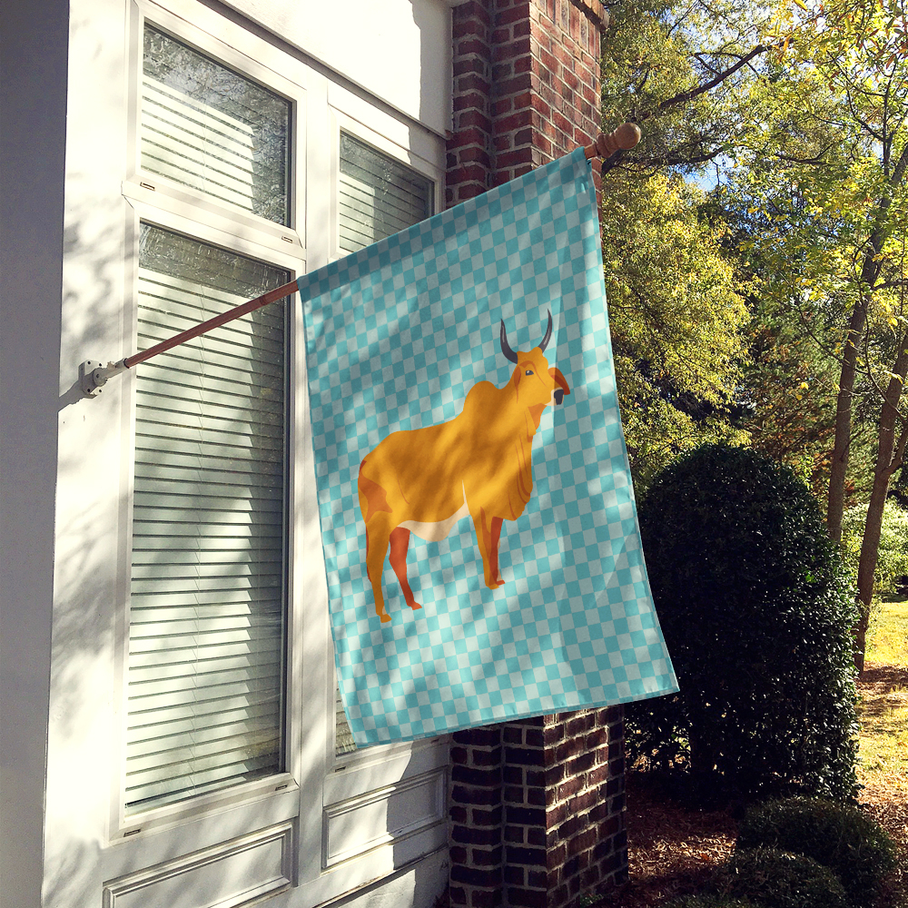 Caroline's Treasures BB7999CHF Zebu Indicine Cow Blue Check Flag Canvas House Size , Large, multicolor