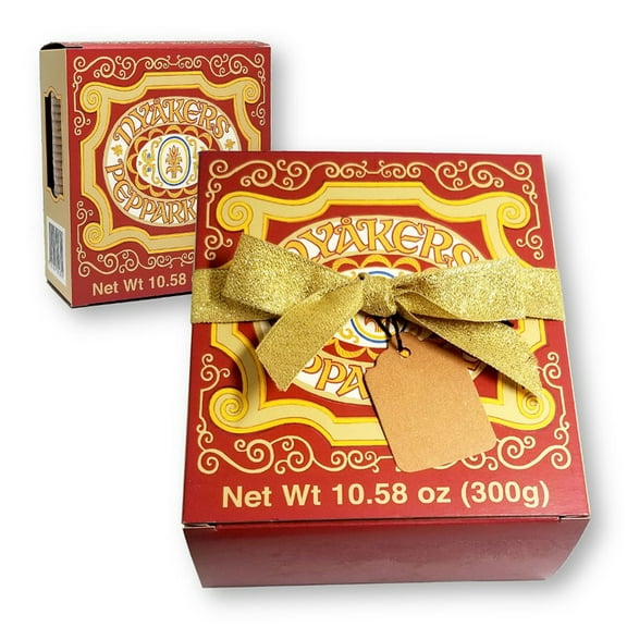 Nyakers Swedish Gingersnaps Cookies Original Flavor Gift Box with Gold Ribbon 10.58 Oz / 300 g (Pack of 1)