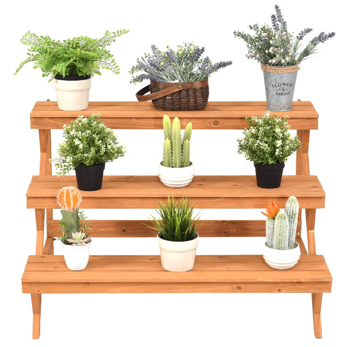 Funkeen Wood Plant Stand Indoor 4-Tier Foldable Plant Shelf Tall Flower Pot Holder Display Stand Outdoor Plant Ladder Corner Storage Shelves for Living Room Balcony Patio Garden 