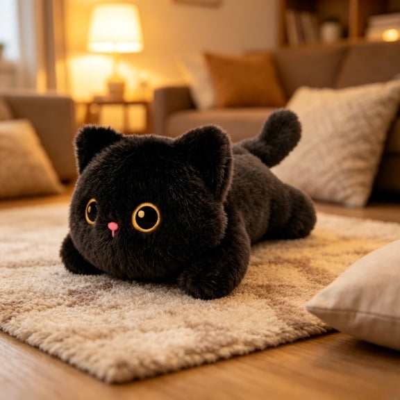 Black Cat Weighted Stuffed Animal – 12 Inch 1.2 lbs Cuddly Soft Plushie Pillow, Calming Comfort Toy Gift for Kids Adults