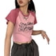 thumbnail image 1 of Blusa holgada informal de manga corta, cuello redondo y para mujer, talla L, con bonito estampado rosa, 1 of 8