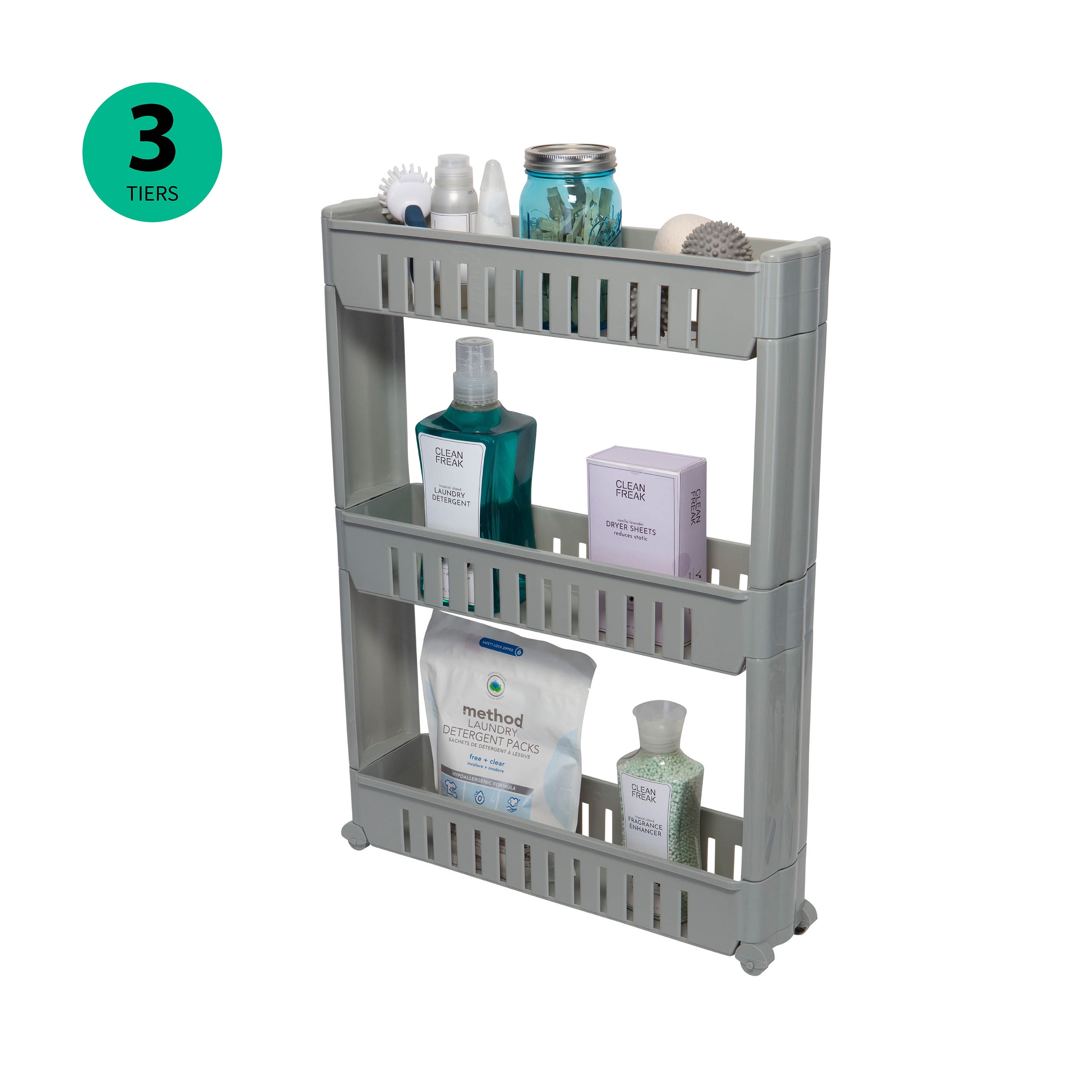 Simplify 3 Tier Slim Slide Out Storage Cart in Grey