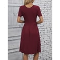 thumbnail image 3 of Mengpipi Dresses for Women Summer Casual Crew Neck Loose Flowy with Pockets, Burgundy-XL(US 16-18), 3 of 5