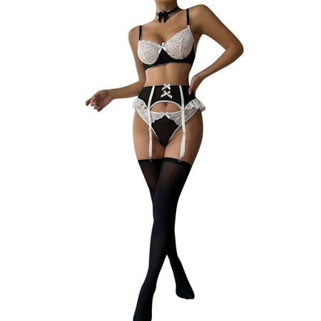 Yuhangmm Women s Sexy Underwear Sexy Women s Gathering Bra Lace Bra Set Underwear Servant Dress With Steel Rings Bra Lingerie for Women