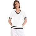 thumbnail image 3 of Jersey Kistore de verano, manga corta, cuello en V, tejido trenzado para mujer, 3 of 5